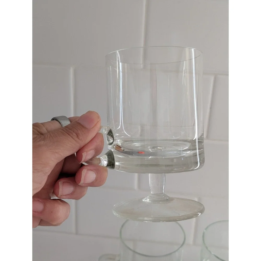 Vintage Clear Glass Footed Pedestal Coffee Mugs Cups Set of 3 Loop Handles 5